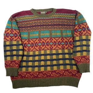Vintage 90's Timberland Knit Sweater Men's XL Weathergear Colorful Geometric Big